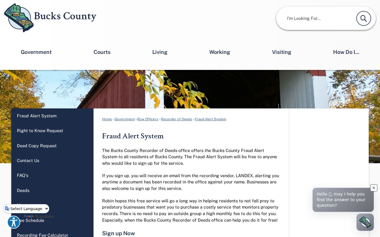 Bucks County residents directory Recorder Fraud Alert System