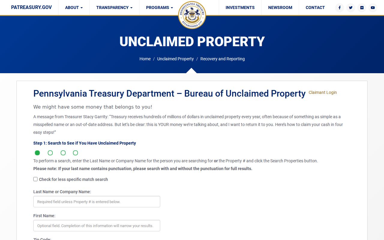 Bucks County residents directory Pennsylvania unclaimed property search