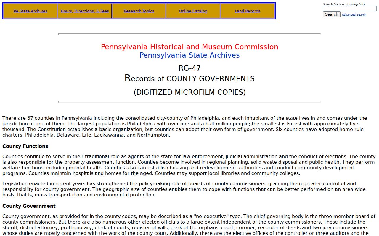 Bucks County previous residents research in the Pennsylvania State Archives record-series list