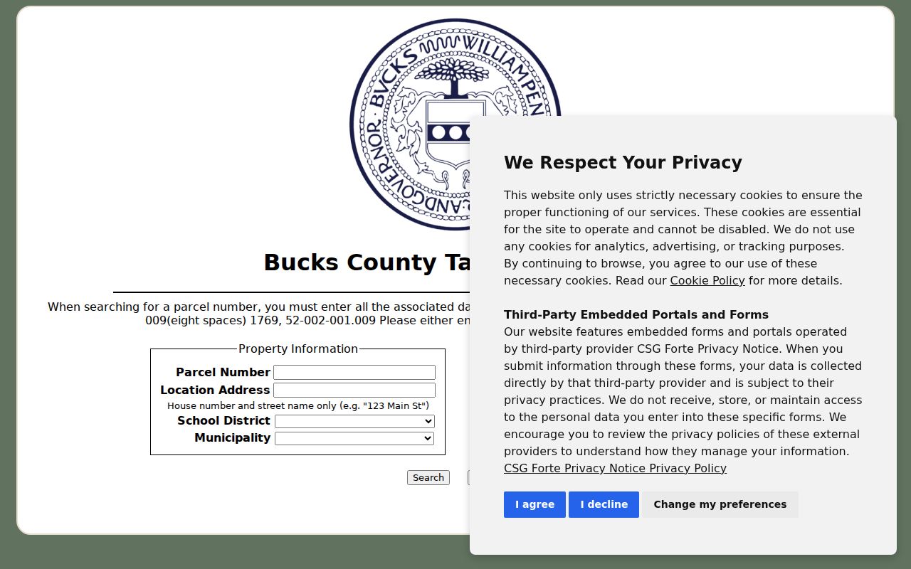 Bucks County ZIP code directory Tax Claim search with mailing ZIP field